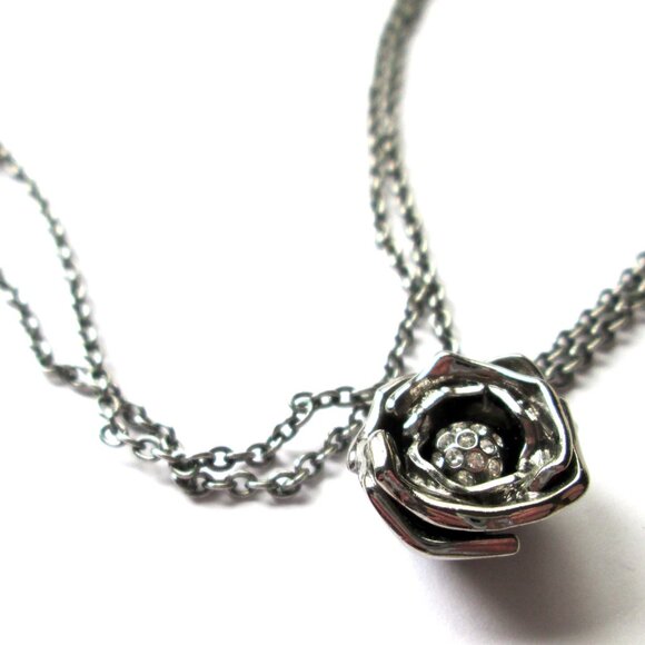 🖤🌹 Swarovski Black Rose Pendant Necklace Enamel Pave Crystal Dark Silver Tone - Picture 3 of 13